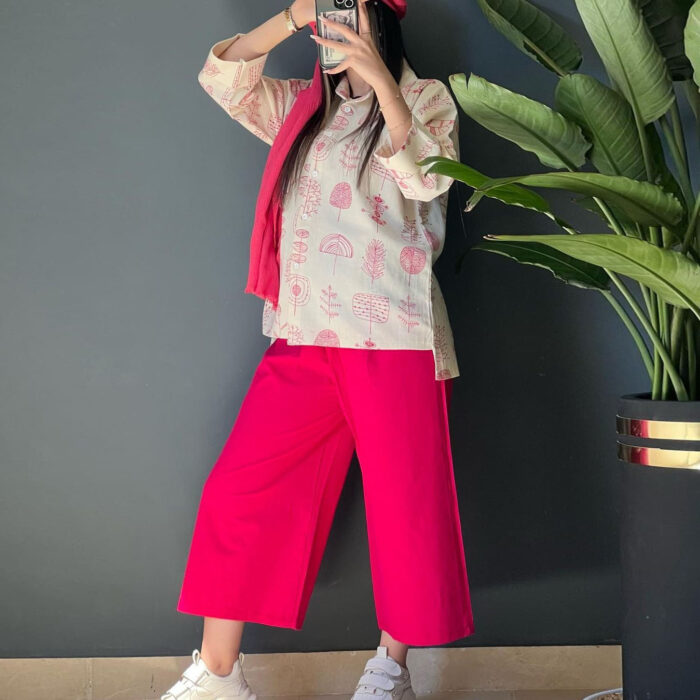 Cotton and Linen Print Ted Shirt and Cropped Pants SV09